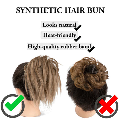 Synthetic Fake Hair Messy Bun Chignon – Elastic Scrunchy Curly Hairpiece, Flexible Band SARLA Synthetic Extension