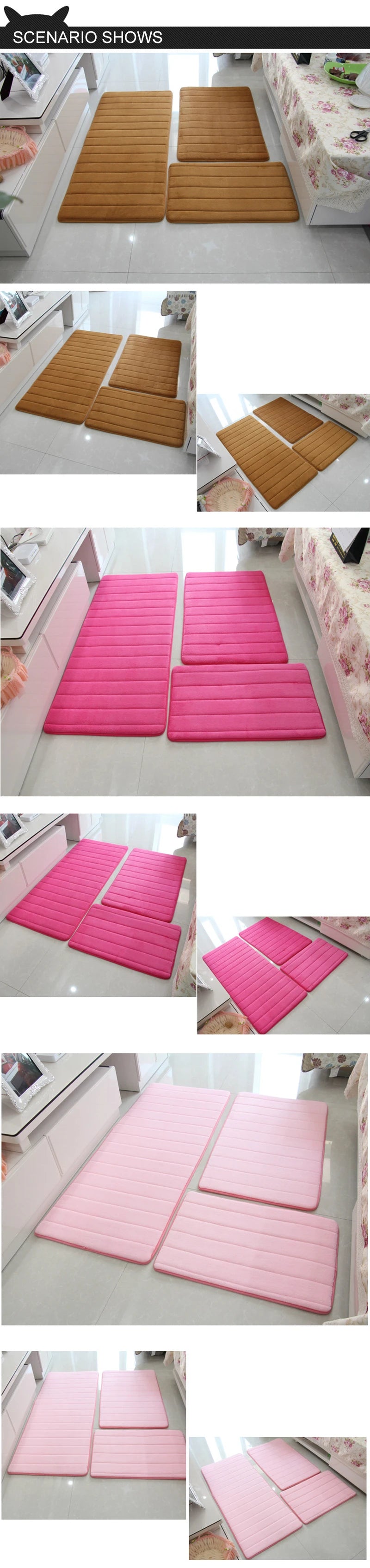 Water Absorption Anti-Slip Bath Mat Set - Bathroom, Toilet, Living Room, Bedroom Floor Carpet (1PC/3PC)