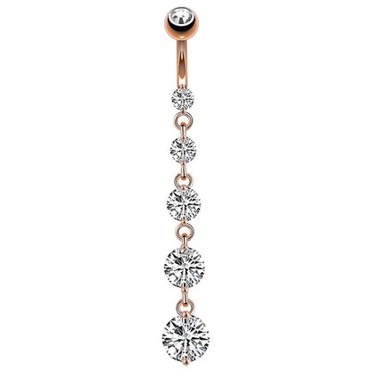 14G Surgical Steel Belly Button Ring – 7 Heart Crystal Long Dangle Navel Piercing Jewelry for Women