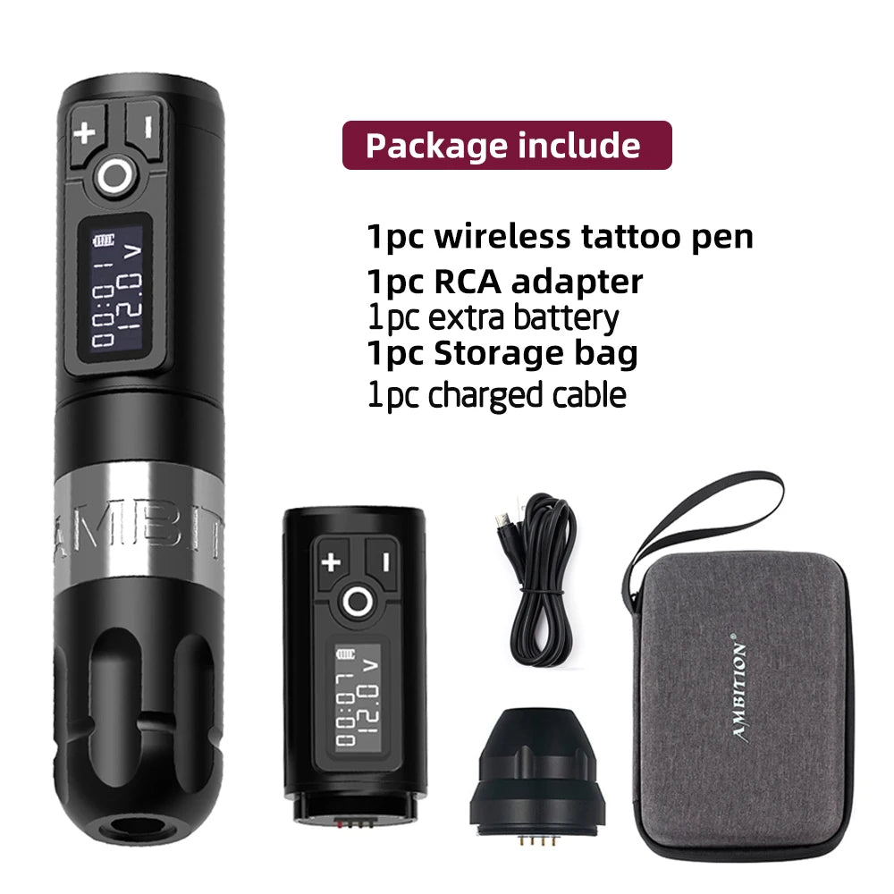 Ambition Soldier Wireless Tattoo Machine — Rotary Battery Pen with 2400mAh & LED Digital Display | Portable Power Pack for Body Art