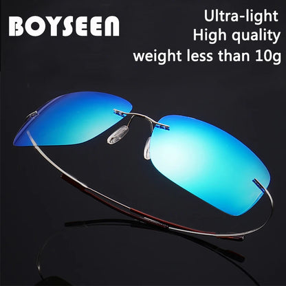 2025 New Cool 100% Pure Titanium Rimless Sunglasses – Polarized Grey Lenses, Super Thin, UV400 Protection, Oculos De Sol