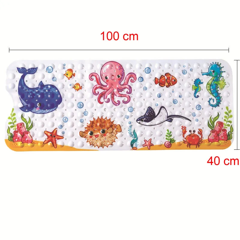 Large Cartoon PVC Bath Mat – Anti-Slip Shower & Bathtub Mat with Suction Cups, Soft Massage Pad for Kids & Elderly