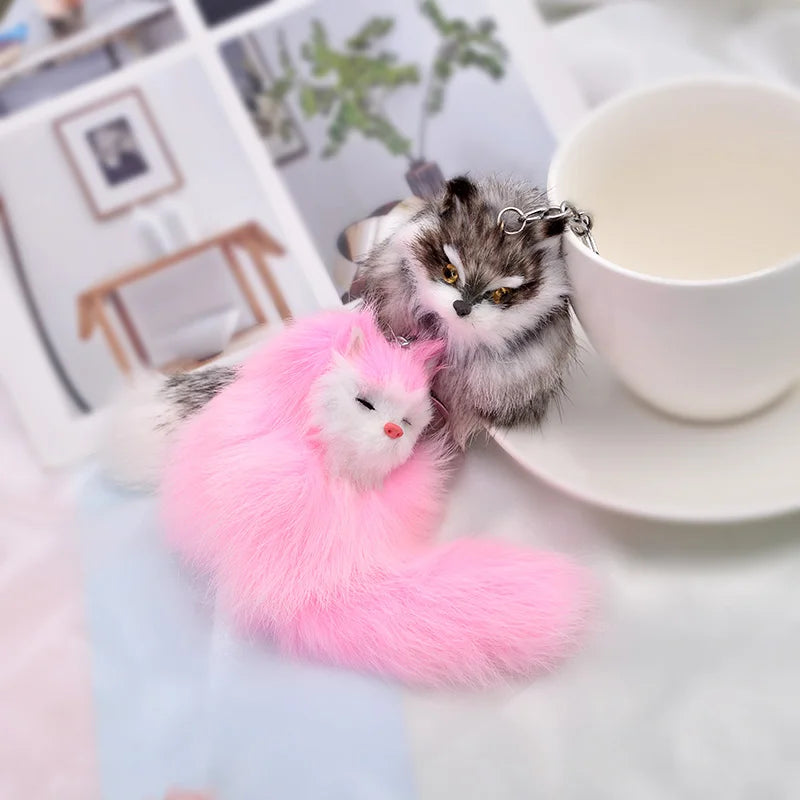 Fluffy Cartoon Fox Keychain – Cute Personalized Key Rings for Kids, Women, Car & Bag Accessories