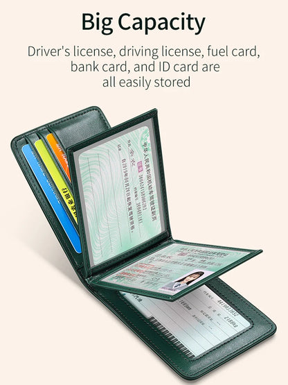 Genuine Leather Driver's License Holder - ID Card Wallet Folder for Men and Women, Ideal for Car Documents