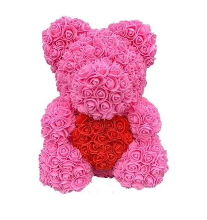 2024 40cm Rose Bear – Heart-Shaped Artificial Flower Teddy Bear for Valentine’s, Wedding, Birthday & Christmas Gifts