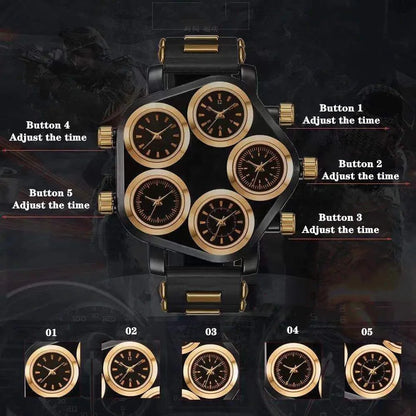 Five Movement Men's Quartz Watch – Large Dial Hip Hop Punk Style Sport Watch for Men