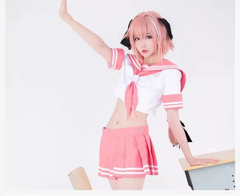 Fate Grand Order Astolfo Cosplay Costume – Fate Apocrypha Rider JK Uniform Sailor Suit Skirt for Women, Halloween