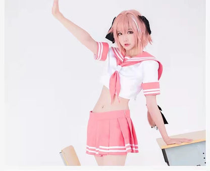 Fate Grand Order Astolfo Cosplay Costume – Fate Apocrypha Rider JK Uniform Sailor Suit Skirt for Women, Halloween