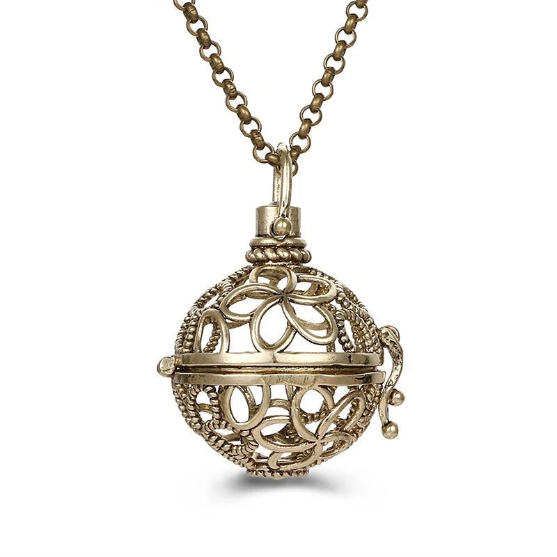 Mexico Music Ball Hollow Zircon Pendant Necklace – Vintage Perfume Aromatherapy Locket for Women