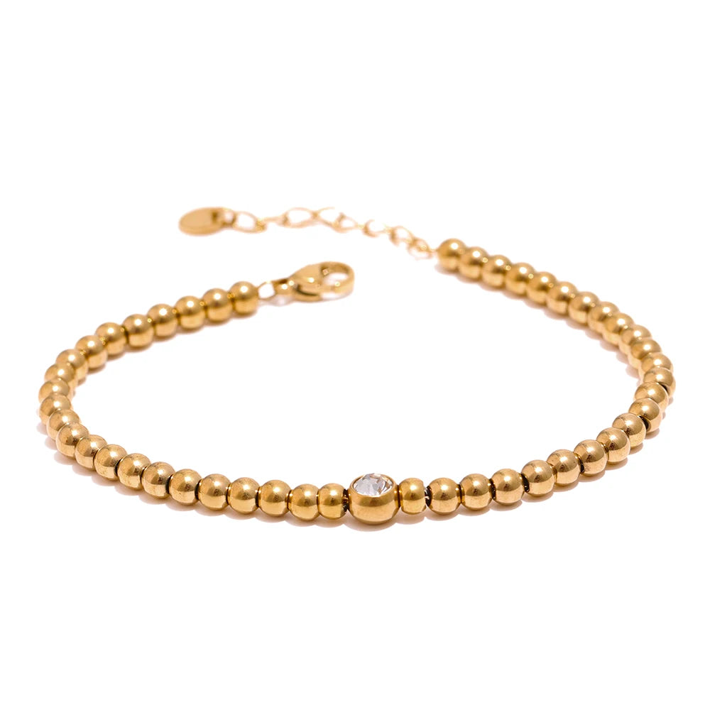 Yhpup Stainless Steel Bead Chain Bangle Bracelet – Gold Plated Cubic Zirconia Waterproof Fashion Jewelry for Women