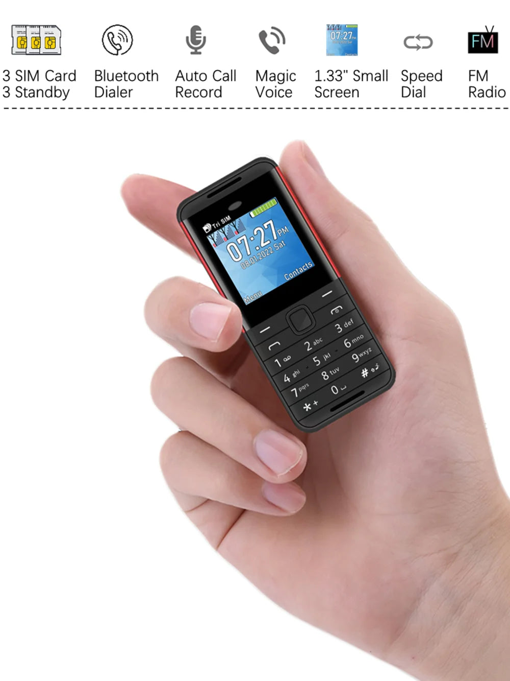 SERVO BM5310 Mini Mobile Phone — 3 SIM, 3-Standby, Auto Call Recorder, Bluetooth, Speed Dial, Magic Voice, 1.3" Display