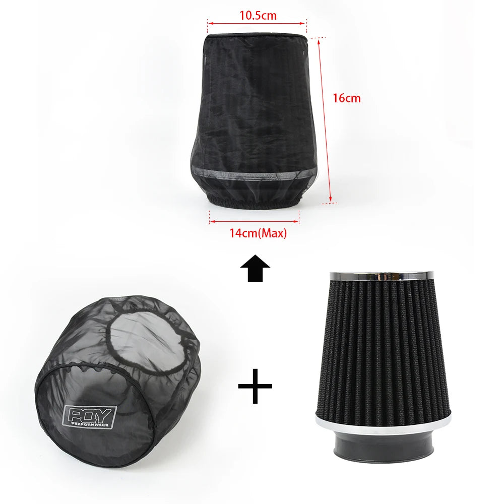 Universal Car Air Filter Protective Cover - Waterproof, Oilproof, Dustproof for Cylindrical High Flow Intake Filters, Black AIB01