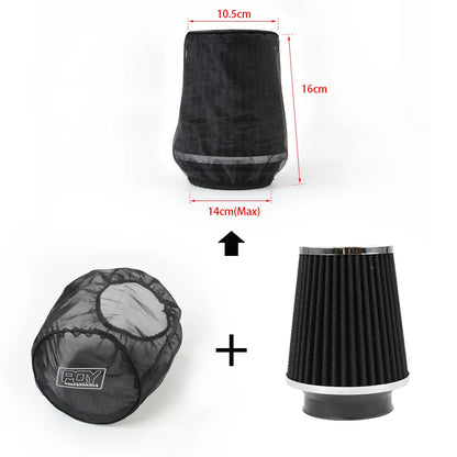 Universal Car Air Filter Protective Cover - Waterproof, Oilproof, Dustproof for Cylindrical High Flow Intake Filters, Black AIB01