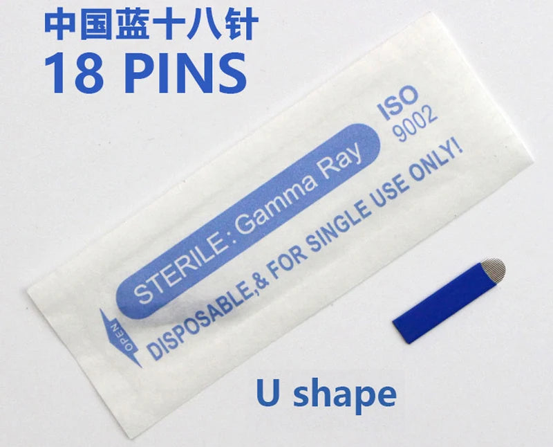 50pcs Microblading Tebori Blades 0.18mm — Manual Tattoo Needles for Permanent Makeup Eyebrows (7/9/12/14/17/21)