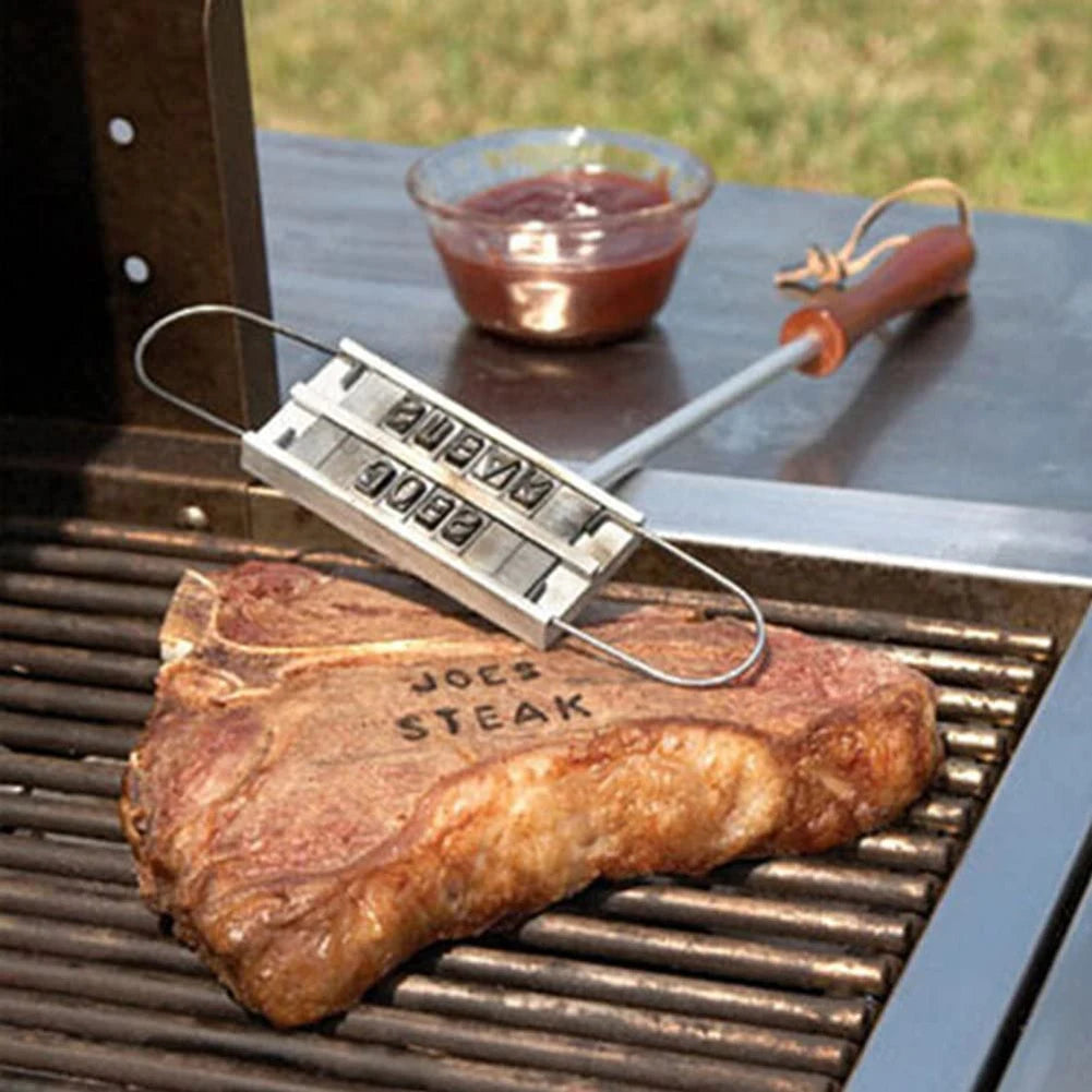 Customizable BBQ Branding Iron - 55 Letters DIY Barbecue Letter Printed Steak Tool with Grill Forks - Unique Barbecue Accessories for Kitchen