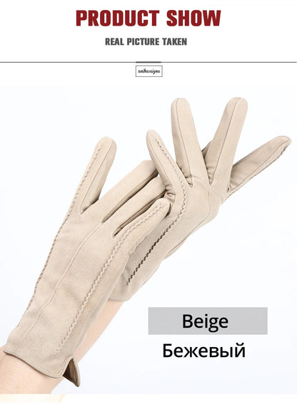 Women’s Winter Touch Gloves – 50% Genuine Leather & 50% Suede, Colorful Warm Leather Gloves