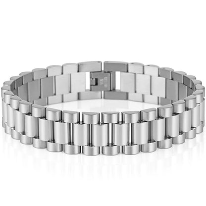 15mm Wide Gold Stainless Steel Watch Chain Bracelet – Luxury Waterproof Men’s Wristband Jewelry for Men & Boys Wholesale Style