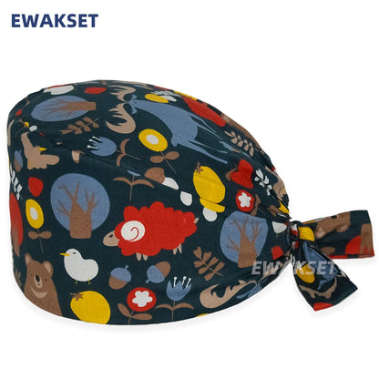 Unisex Soft Scrub Cap – Cartoon Print Surgical Hat for Men and Women, Operating Room Nursing Accessories