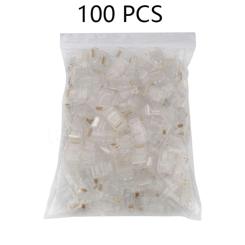 50/100 PCS RJ45 Modular Plugs — 8P8C Cat5 LAN Network Connectors | Professional High-Quality Ethernet Plugs