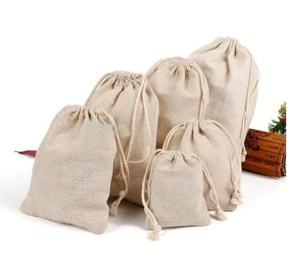 50PCS Natural Linen Gift Bags — 5×7, 7×9, 9×12cm Jute Candy & Jewelry Pouches