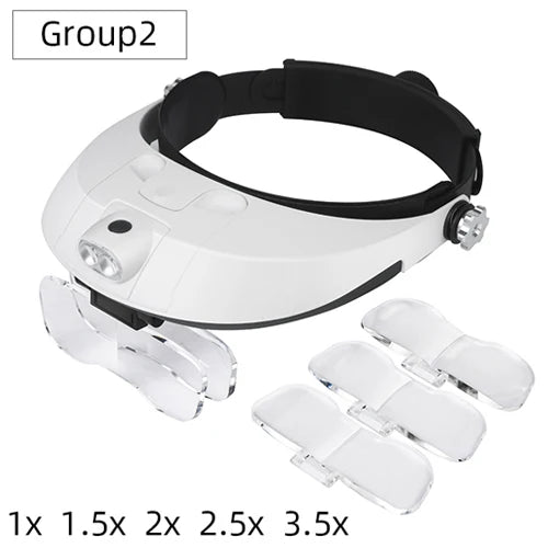 LED Headband Magnifier — Professional Loupe Glasses for Jewelry, Watch & Electronic Repair with 1X–3.5X Lenses