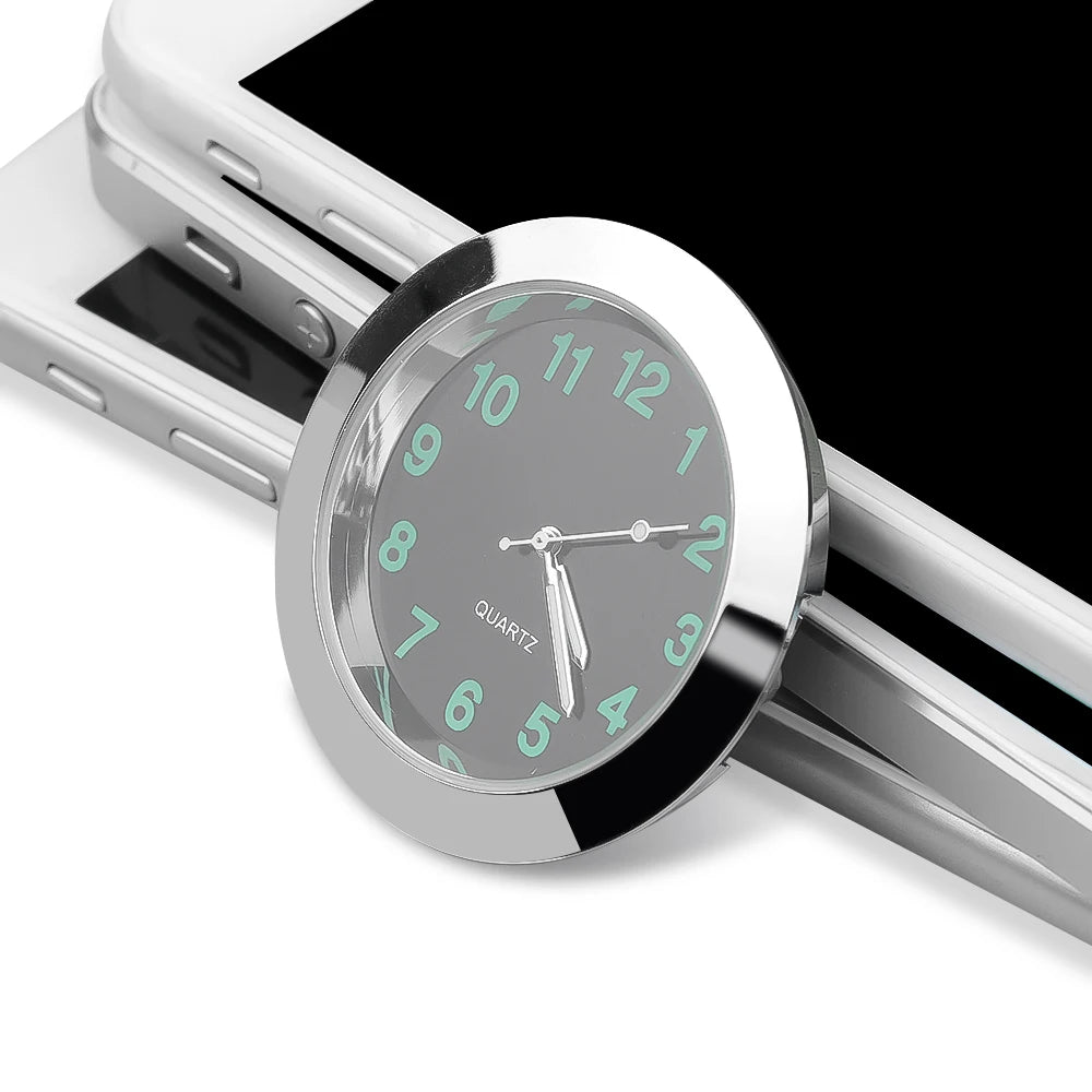 Luminous Mini Car Clock - Stick-On Digital Quartz Watch for Automobiles, 40mm & 43mm, Auto Interior Ornament