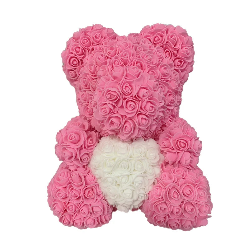 2024 40cm Rose Bear – Heart-Shaped Artificial Flower Teddy Bear for Valentine’s, Wedding, Birthday & Christmas Gifts