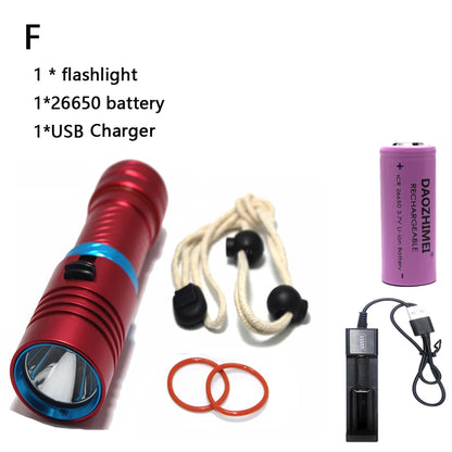 IPX8 Waterproof Diving Flashlight - 100M Underwater Professional Dive Light