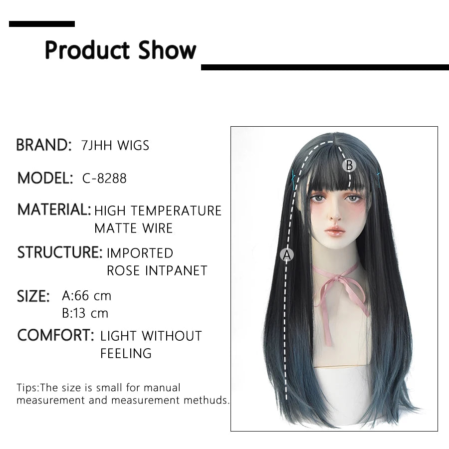 7JHHWIGS Long Straight Light Brown Synthetic Wig with Bangs – Heat-Resistant Daily Wear Wig for Women
