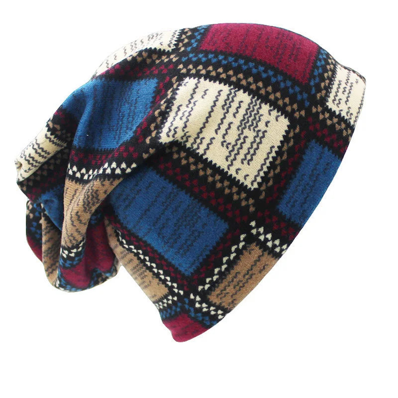 ALTOBEFUN Autumn Winter Unisex Hats - Plaid Design Contrast Color Skullies and Beanies for Men and Women, Model BHT022