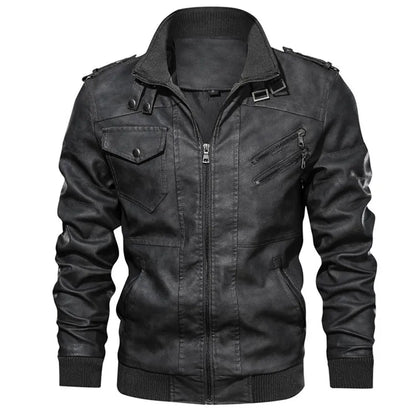 KB Men’s Leather Motorcycle Jacket – Casual PU Biker Coat, Autumn Outerwear, EU Size SA722