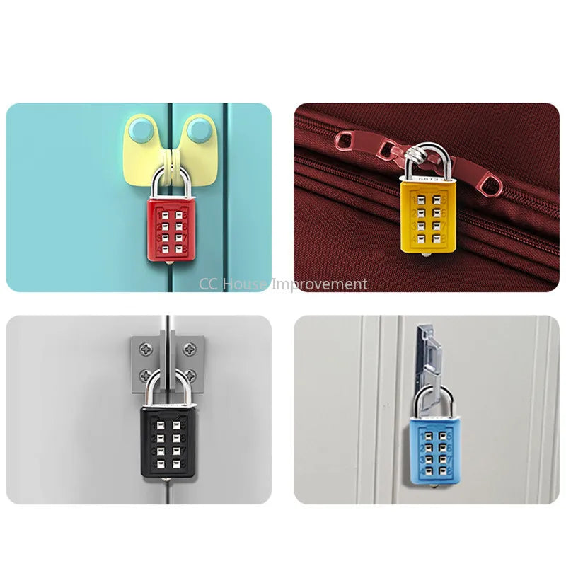 4-Digit Push Button Combination Padlock – Multiple Colors Travel Luggage Code Lock for Travel Accessories