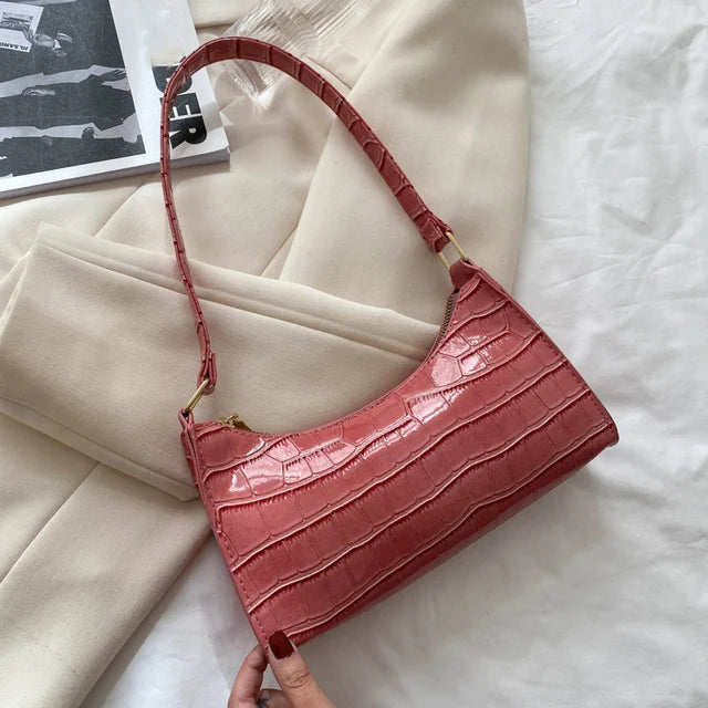 Fashion PU Leather Handbag for Women – Alligator Pattern Small Underarm Messenger Bag & Purse