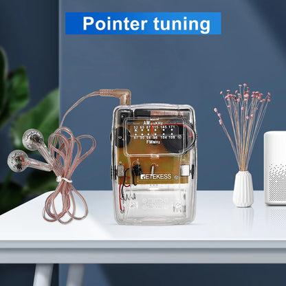 RETEKESS TR624 Transparent Portable AM/FM Radio - Pointer Tuning with Headphone Support for Church, Conference & Museum Guide Use