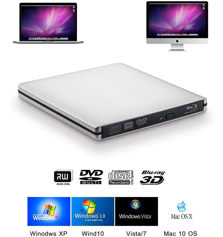 UHD 4K Blu-Ray Burner – USB 3.0 External DVD Drive, BD-RE/ROM 3D Blu-Ray Player & Recorder for Windows/Mac