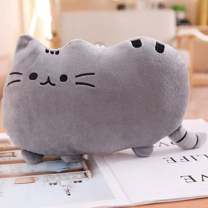 Kawaii Cat Plush Pillow - Soft Colorful Kitten Cushion Stuffed Toy in Gray, Pink & White, Cute Gift for Girlfriend