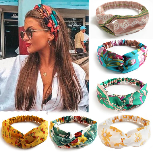 Bohemian Print Headbands for Women & Girls – Vintage Cross Turban Bandana Hair Accessories for Summer