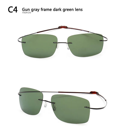2025 New Cool 100% Pure Titanium Rimless Sunglasses – Polarized Grey Lenses, Super Thin, UV400 Protection, Oculos De Sol