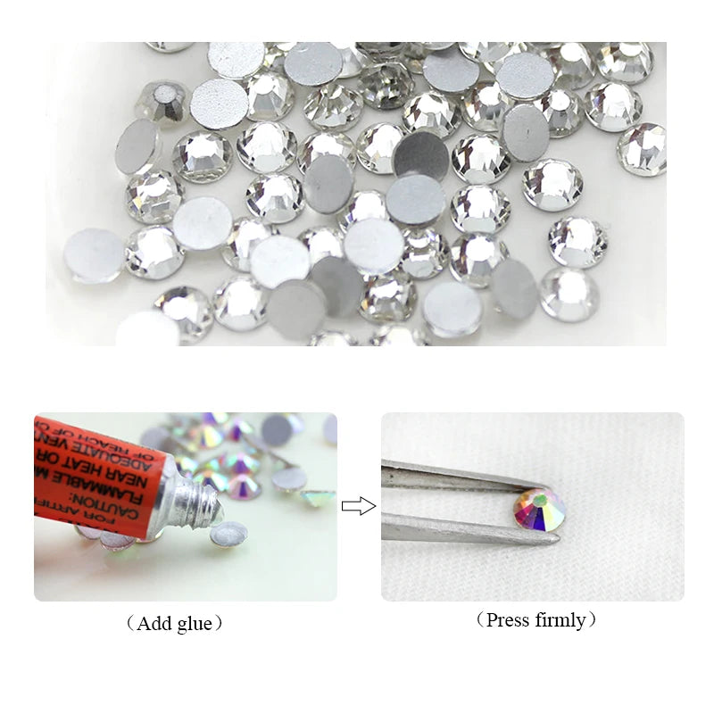 SS3-SS50 Clear Crystal White 3D Nail Art Rhinestones – Silver Flatback Glitter Gems for Nail Decoration