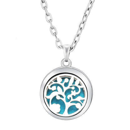 Stainless Steel Tree of Life Aromatherapy Necklace – Essential Oil Diffuser Pendant for Women