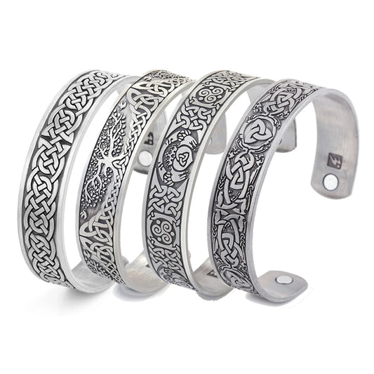 Skyrim Viking Talisman Bracelet – Tree of Life, Luck Knot Runes, Magnetic Cuff Bangle, Adjustable Unisex Jewelry