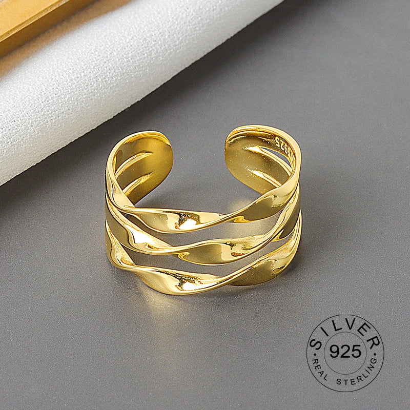 925 Sterling Silver Women’s Open Wave Ring – Irregular Wide Noodle Design Gift