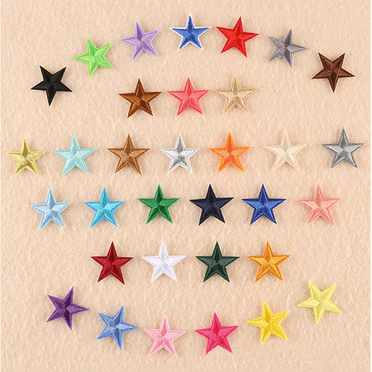 Stars Embroidered Iron-On Patches – Gold, Silver & Colorful Appliqué Stickers for Clothing, Jackets, Bags & DIY Craft Decoration