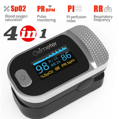 KIUZOU Finger Pulse Oximeter – SPO2, PR, PI, RR Blood Oxygen Saturation and Heart Rate Monitor with OLED Display