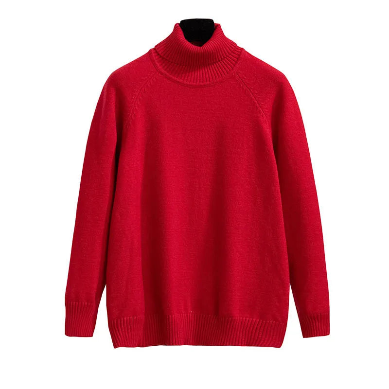 Plus Size 170Kg Women's Turtleneck Knitted Sweater – Loose Fit Pullover, Bust 160cm, Black/Red, 5XL-10XL