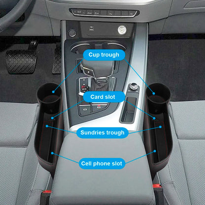 Universal PU Leather Car Seat Gap Organizer – Storage Box with Charging Hole, Phone, Bottle & Key Holder Auto Accessories