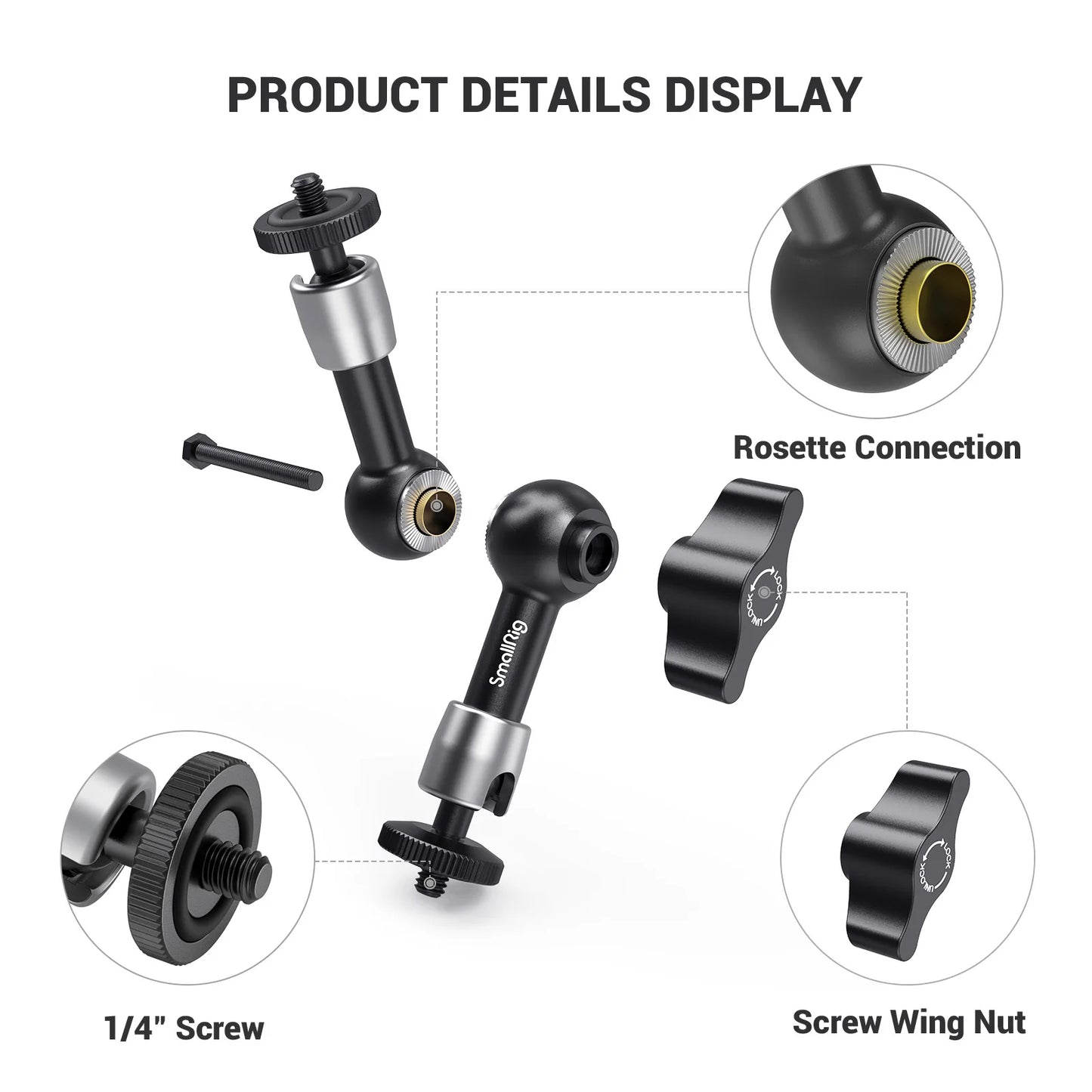 SmallRig 5.5" Articulating Magic Arm 2065B – Adjustable Friction Mount with 1/4" Screw for DSLR, LED Light & Monitor Accessories