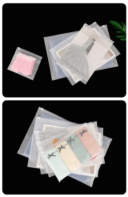 10PCS 16-Wire Frosted Zipper Bags – Underwear, Panties & Socks Packaging with Air Hole, Resealable Cosmetic Storage