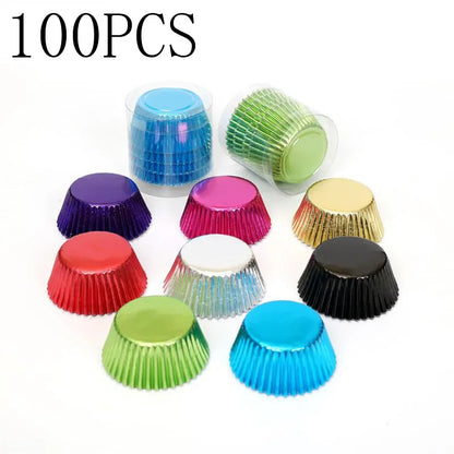 100PCS Gold Foil Tulip Cupcake Liners – Colorful Baking Muffin Wrappers for Weddings, Parties & Dessert Decor