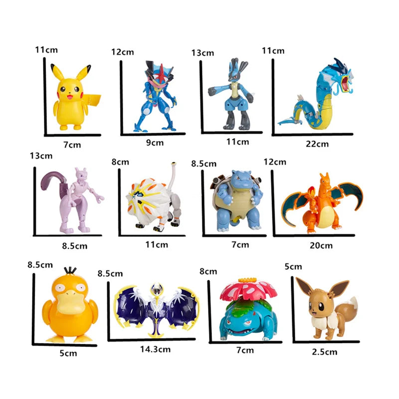 Genuine Pokémon Action Figures Set with Original Box – Pikachu, Charizard, Greninja, Pokéball Deformation Model Toys Gift